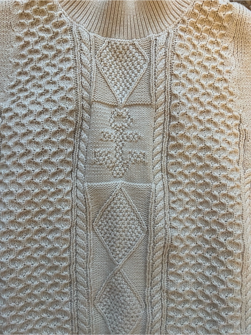 Sleeveless Cable Knit Turtleneck Sweater Vest - Cream nautical anchor - Picture 5 of 7